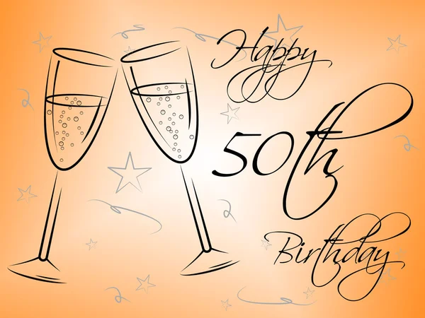 Feliz quincuagésimo cumpleaños indica celebrar cincuenta y saludos — Foto de Stock