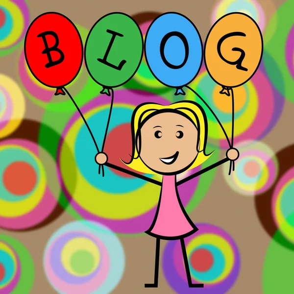 Blog Luftballons zeigt junge Frau und Kinder — Stockfoto
