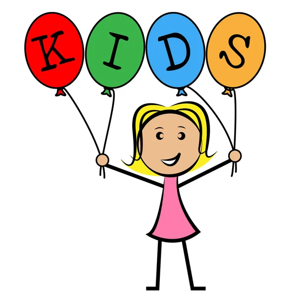 Kids Balloons Means Young Woman And Youngsters — Stock Photo, Image