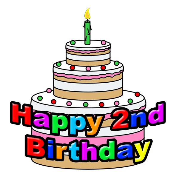 Happy Second Birthday Indicates Congratulating Celebration And Greetings — Stock Photo, Image