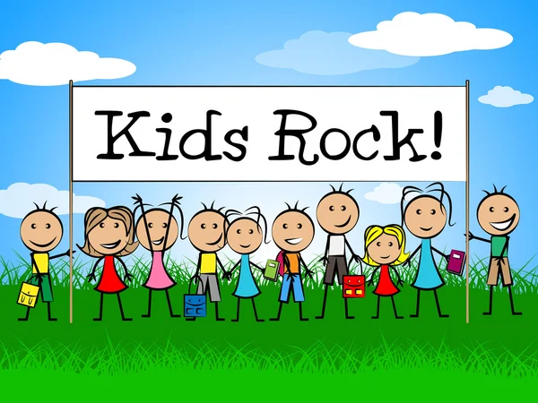 Kids Rock Banner Shows Free Time And Child — Stock Photo, Image