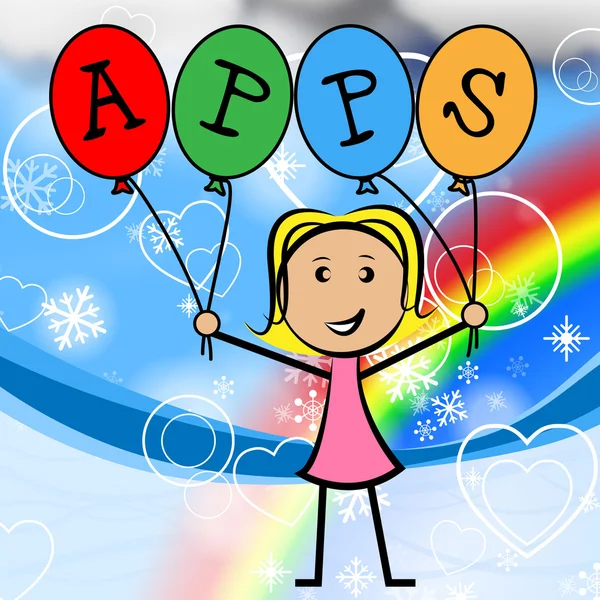 Apps Balloons Represents Young Woman And Kids — Stock Photo, Image