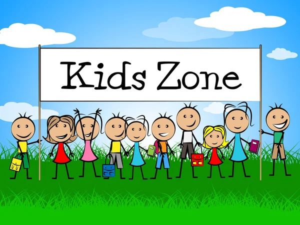 Kids Zone Banner Indicates Playing Playtime And Youngster — Stock Photo, Image