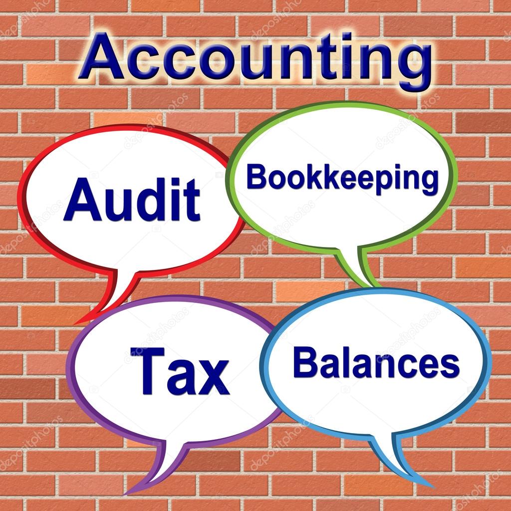 Accounting Words Represents Balancing The Books And Bookkeeping Stock