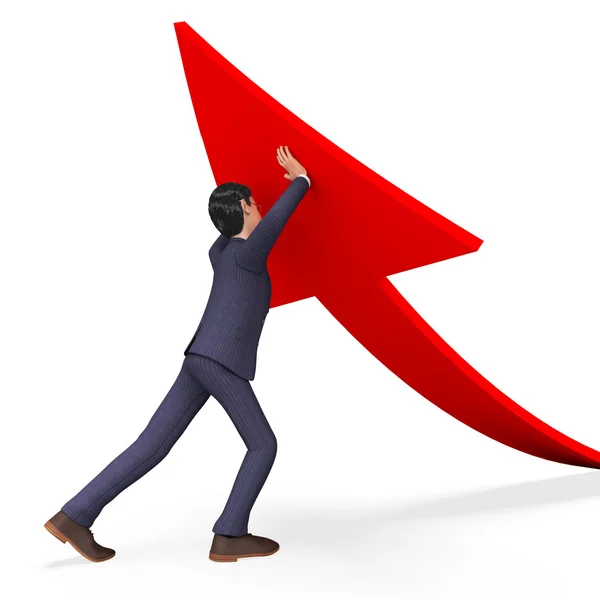 Empresario empujando flechas hacia arriba significa empujado llevar y tener éxito — Foto de Stock
