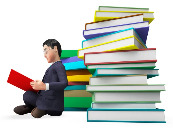 Businessman Reading Books Represents Faq Help And University — Stock Photo, Image