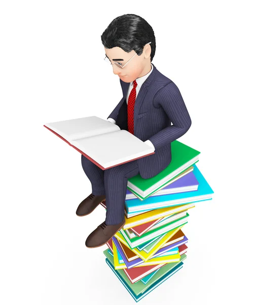 Businessman Reading Books Represents Faq Educated And Businessmen — Stock Photo, Image