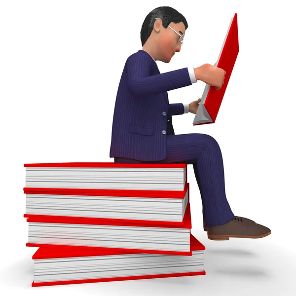 Businessman Reading Books Means Learned Education And School — Stock Photo, Image