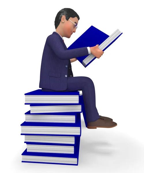 Businessman Reading Books Shows Textbook Information And Commerce — Stock Photo, Image