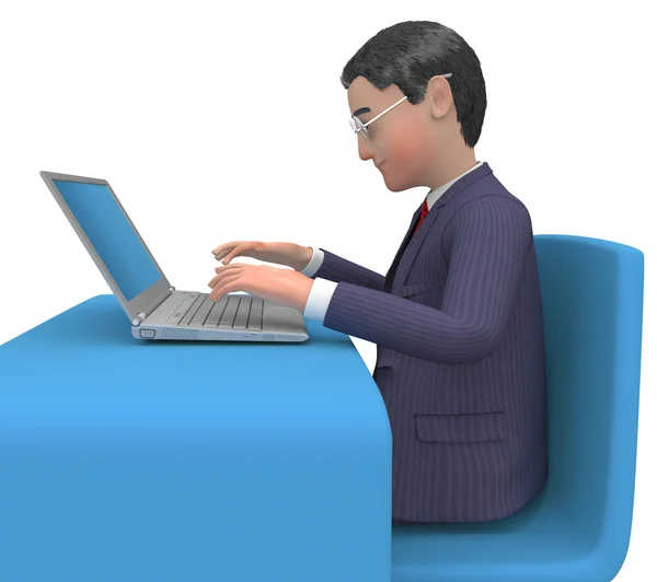 Homme d'affaires avec ordinateur portable signifie carnet d'information et d'entreprise — Photo