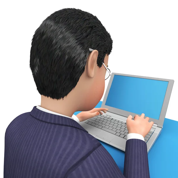 Businessman With Laptop Means Trade Keyboard And Faq — Stock Photo, Image