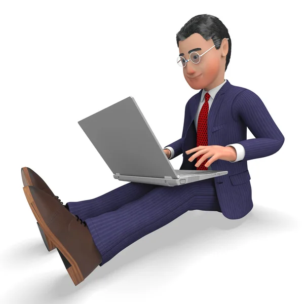 Businessman Typing Means World Wide Web And Biz — Stock Photo, Image