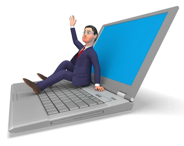 Biznesmen na laptopie wskazuje sieci World Wide Web i Biz — Zdjęcie stockowe