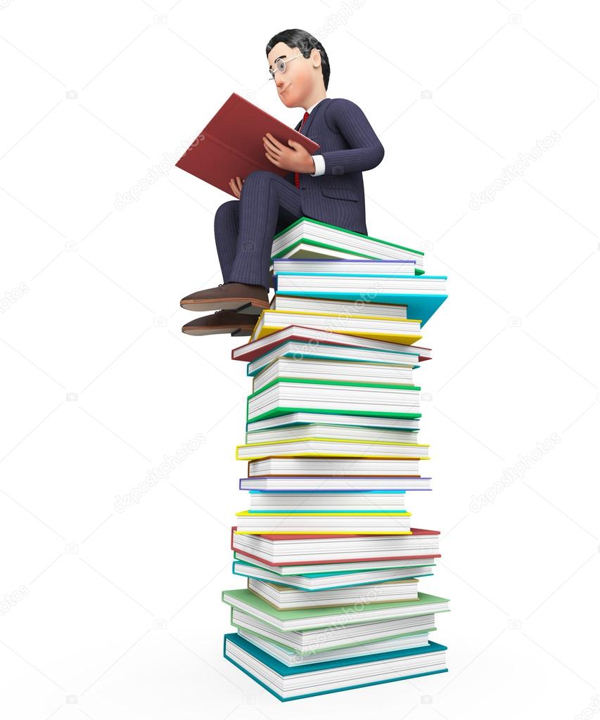 Businessman Reading Books Means Textbook Commercial And Learning