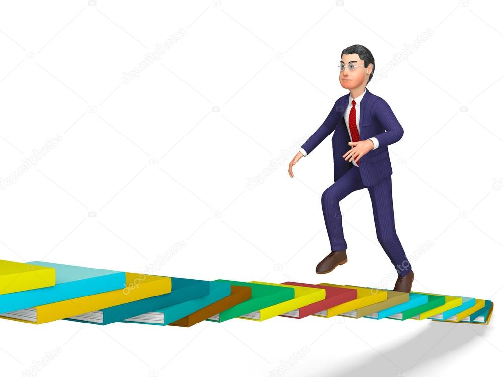 Businessman Going Up Represents Triumph Progress And Staircase