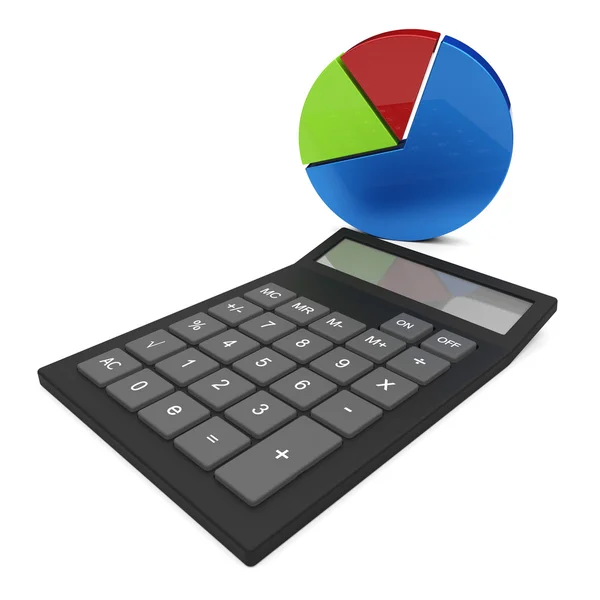 Cálculo gráfico de pastel muestra informe financiero y calcular —  Fotos de Stock