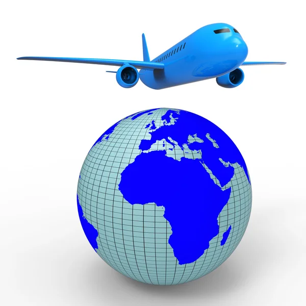 Worldwide Travel Shows Aeroplane Jet And Planet — Stock Photo, Image