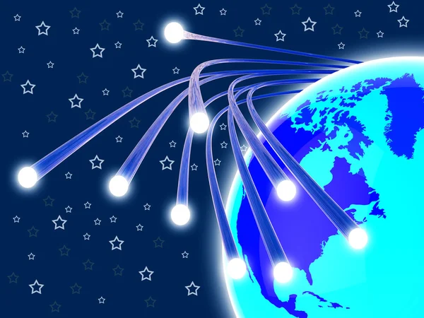 Rede de fibra óptica significa World Wide Web e comunicação — Fotografia de Stock