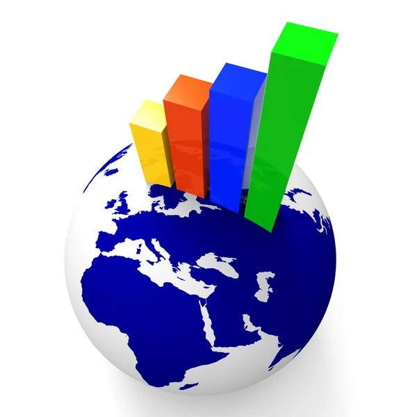 Increase Graph Worldwide Shows Graphics Globe And Statistic — Stock Photo, Image