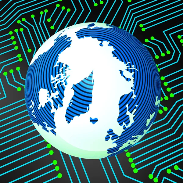 Printplaat betekent wereldwijd elektronica en aarde — Stockfoto
