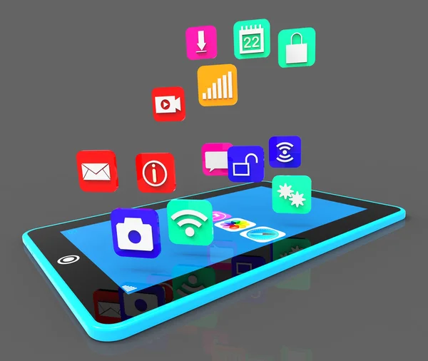 Telefone de mídia social mostra software de aplicação e aplicativos — Fotografia de Stock