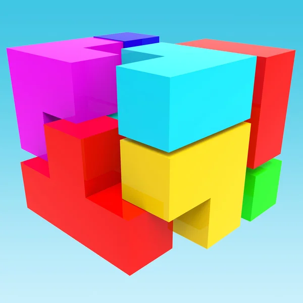 Synergy Blocks Shows Team Work And Collaborate — Stock Photo, Image