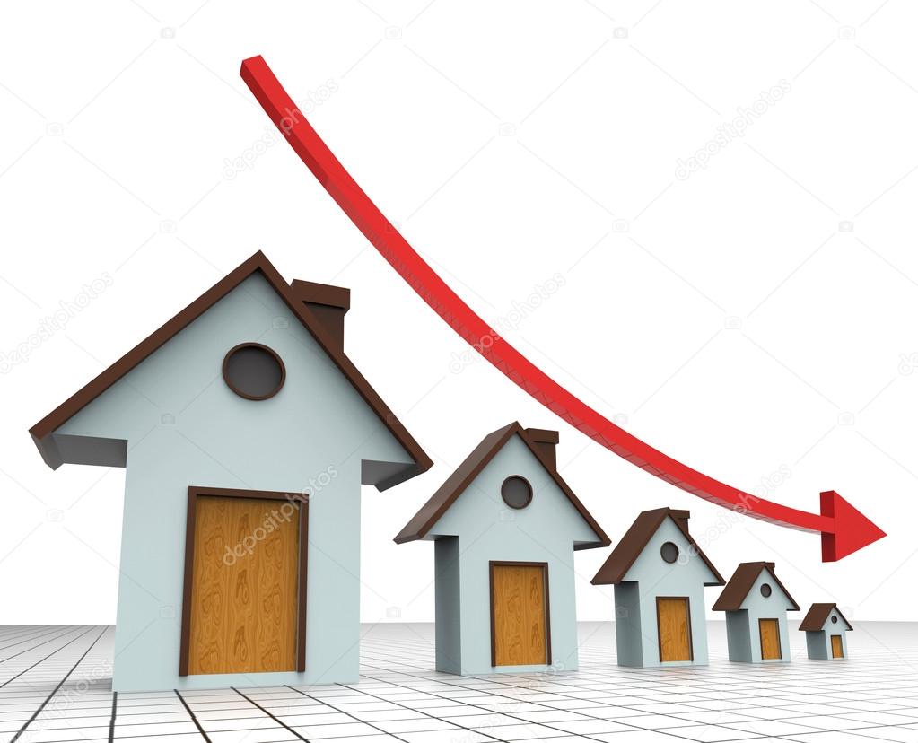 House Prices Decreasing Shows Real Estate Agent And Buildings
