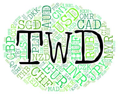 Twd Word Represents New Taiwan Dollar And Banknotes clipart
