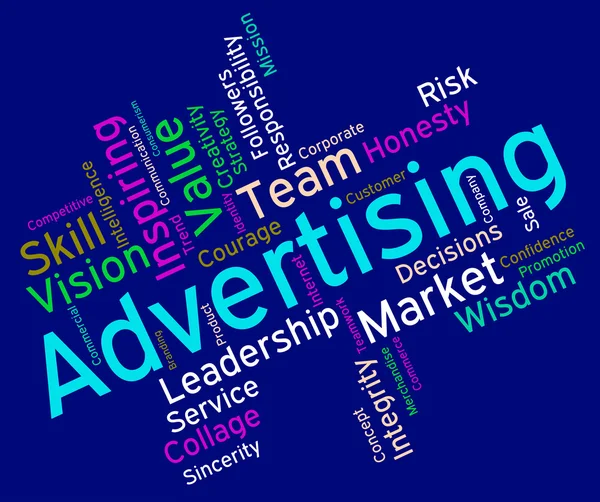 Publicidade Wordcloud mostra promoção e anúncios promocionais — Fotografia de Stock