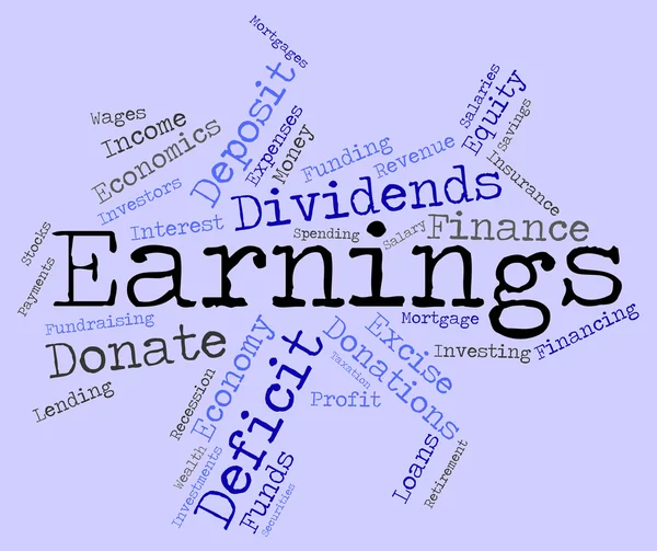 Palabra de ganancias indica palabras de dividendo e ingresos —  Fotos de Stock