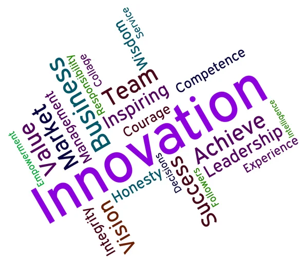 Innovációs szavakat mutatja innovatív koncepciója és a szöveg — Stock Fotó