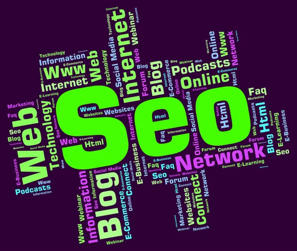 SEO Word betekent Wordcloud Website en optimalisatie — Stockfoto