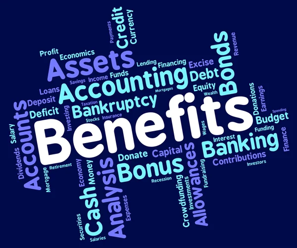 Benefits Word Shows Pay Text And Perk — Stock Photo, Image