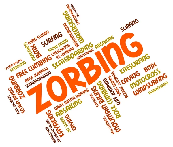 Zorbing slovo označuje Wordcloud Zorber a válcování — Stock fotografie