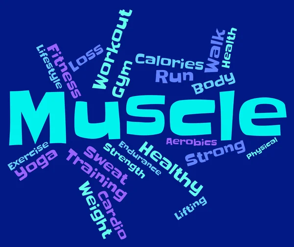 Le parole del muscolo rappresentano sollevamento pesi e culturismo — Foto Stock