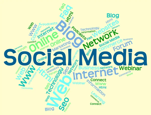 Social Media Mostra Wordcloud Word e Internet — Foto Stock