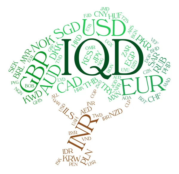 Iqd मुद्रा प्रतिनिधियों दुनिया भर में व्यापार और सिक्का — स्टॉक फ़ोटो, इमेज