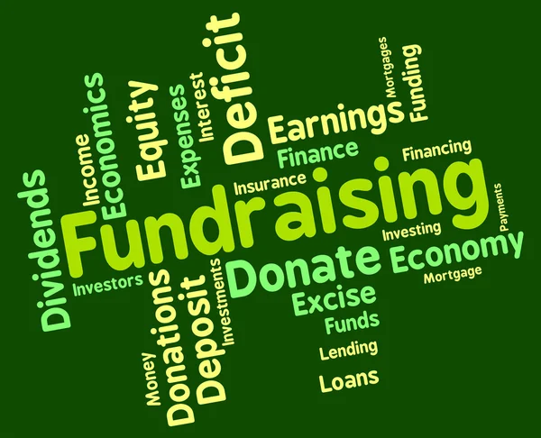 Fundraising Wort zeigt Kapital wordcloud und Fonds — Stockfoto