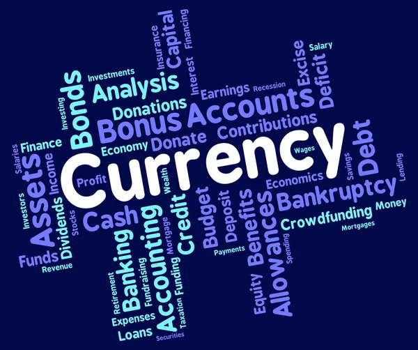 Valuta woord vertegenwoordigt wereldwijd handel en munt — Stockfoto