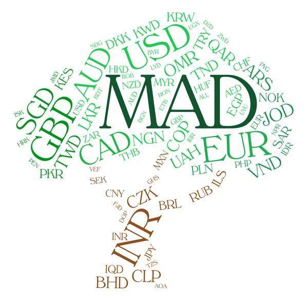 Mad Currency Indicates Worldwide Trading And Coin — Stock Photo, Image