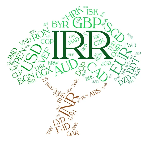 Irr moeda significa iraniano Rial e corretor — Fotografia de Stock