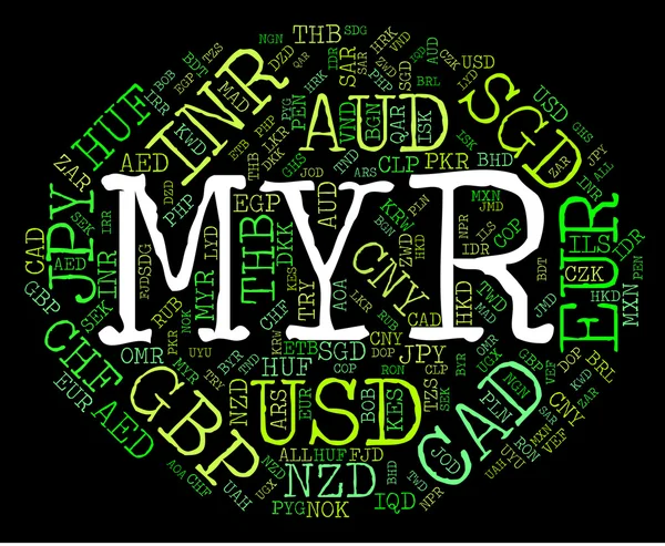 MYR waluty oznacza Ringgit malezyjski i walut — Zdjęcie stockowe