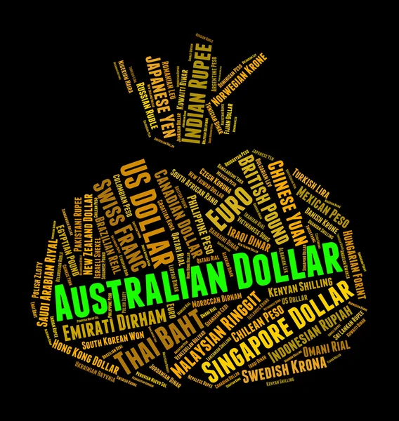 Australian Dollar Means Currency Exchange And Banknote — Stock Photo, Image