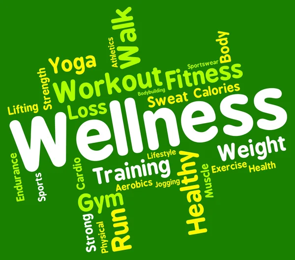 Wellness ord indikerar hälsokontrollen och vård — Stockfoto