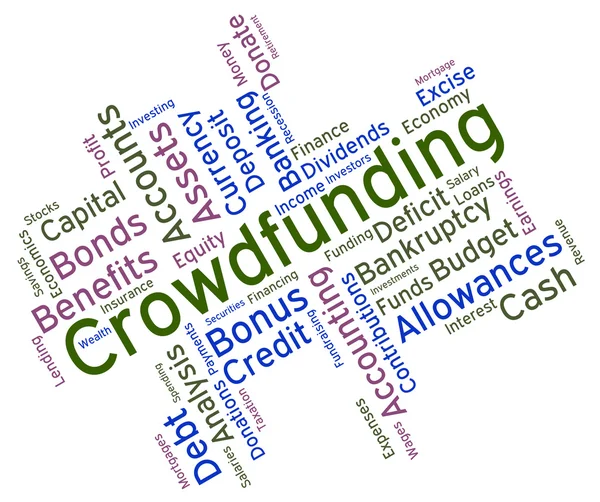 Crowdfunding Word toont verhogen fondsen en menigte-financiering — Stockfoto