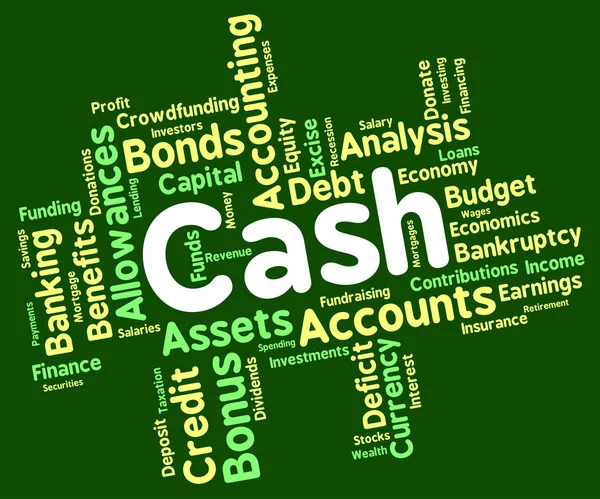 Cash-Wort zeigt Textspeicherung und Währung an — Stockfoto
