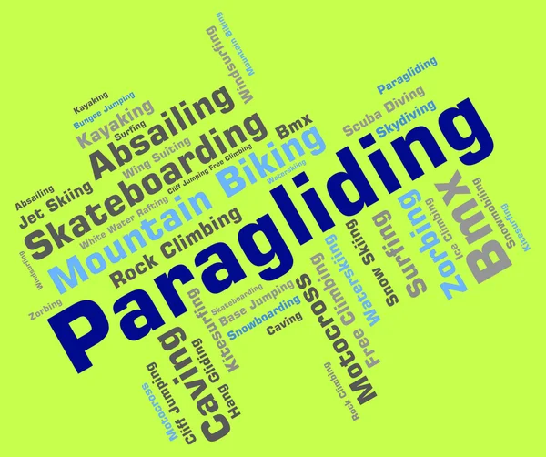 Paragliding Word zobrazuje Text kluzák a Parashute — Stock fotografie