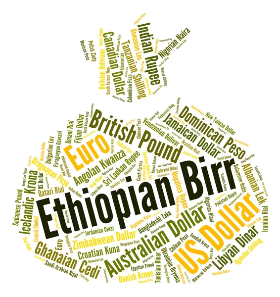 Ethiopian Birr Means Worldwide Trading And Coin — Stock Photo, Image