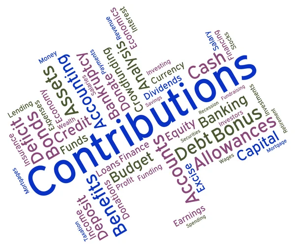Contribuciones que Word Representa Contribuye Contribuye Y Donatina — Foto de Stock