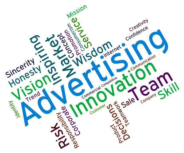 Wordcloud Publicidad significa promover el marketing y el mercado —  Fotos de Stock